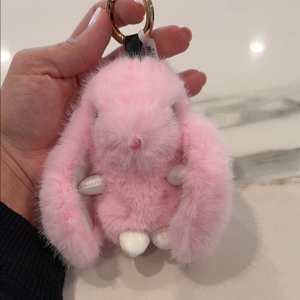 Pink Fluffy Bunny Keychain